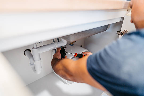 Plumber inspecting pipes